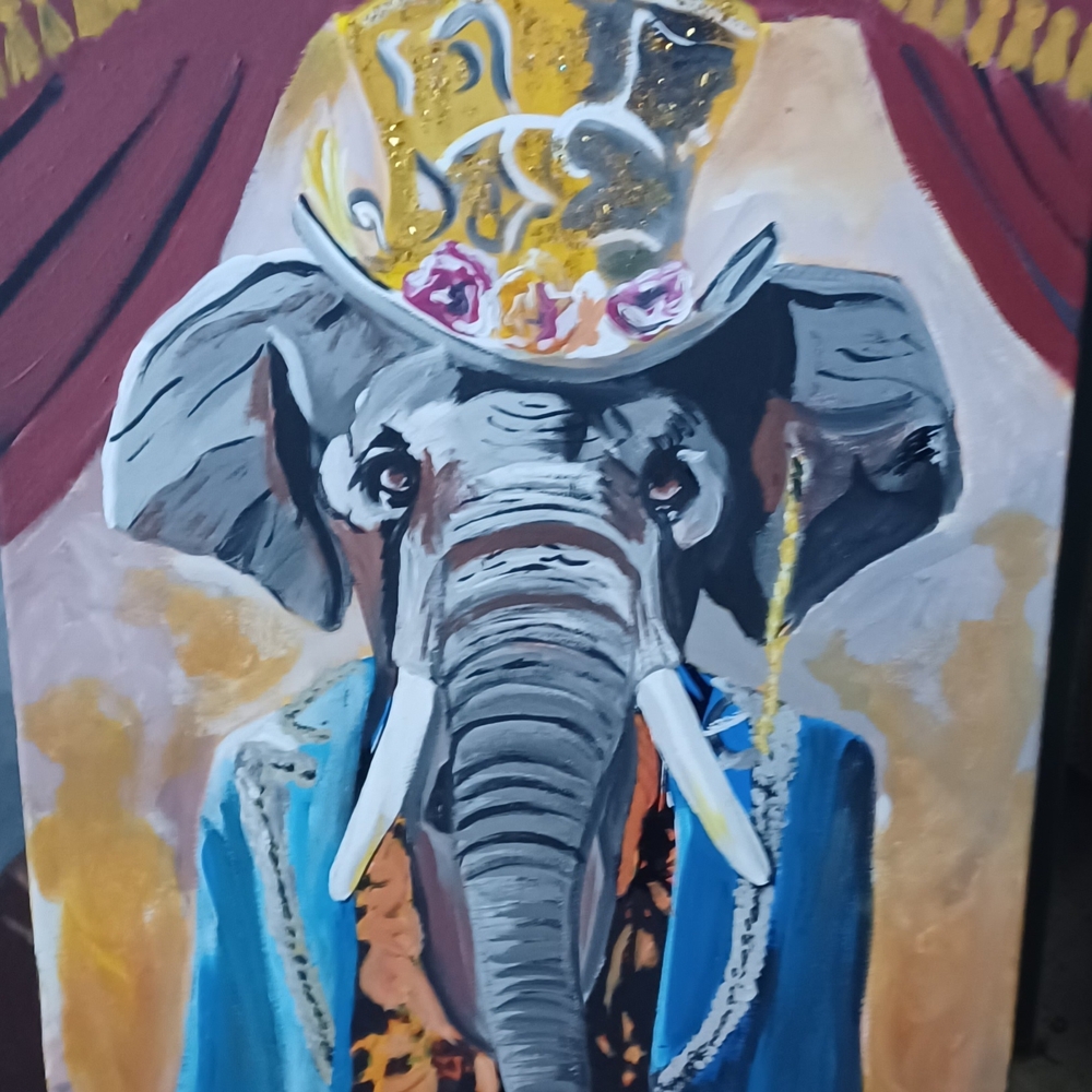 Original Acrylic Elephant With Top Hat